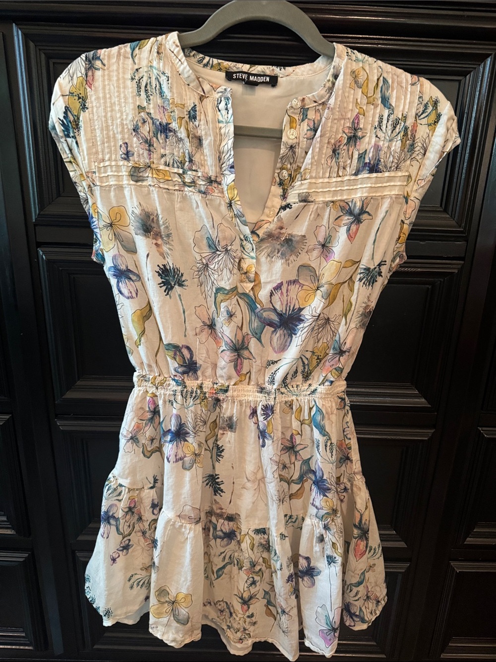 Steve Madden Cream Floral Tiered Tunic with Blue & Yellow Accents